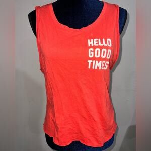 Project Social T Hello Good Times Tee Loose Fit Pretty red white letters Sz S